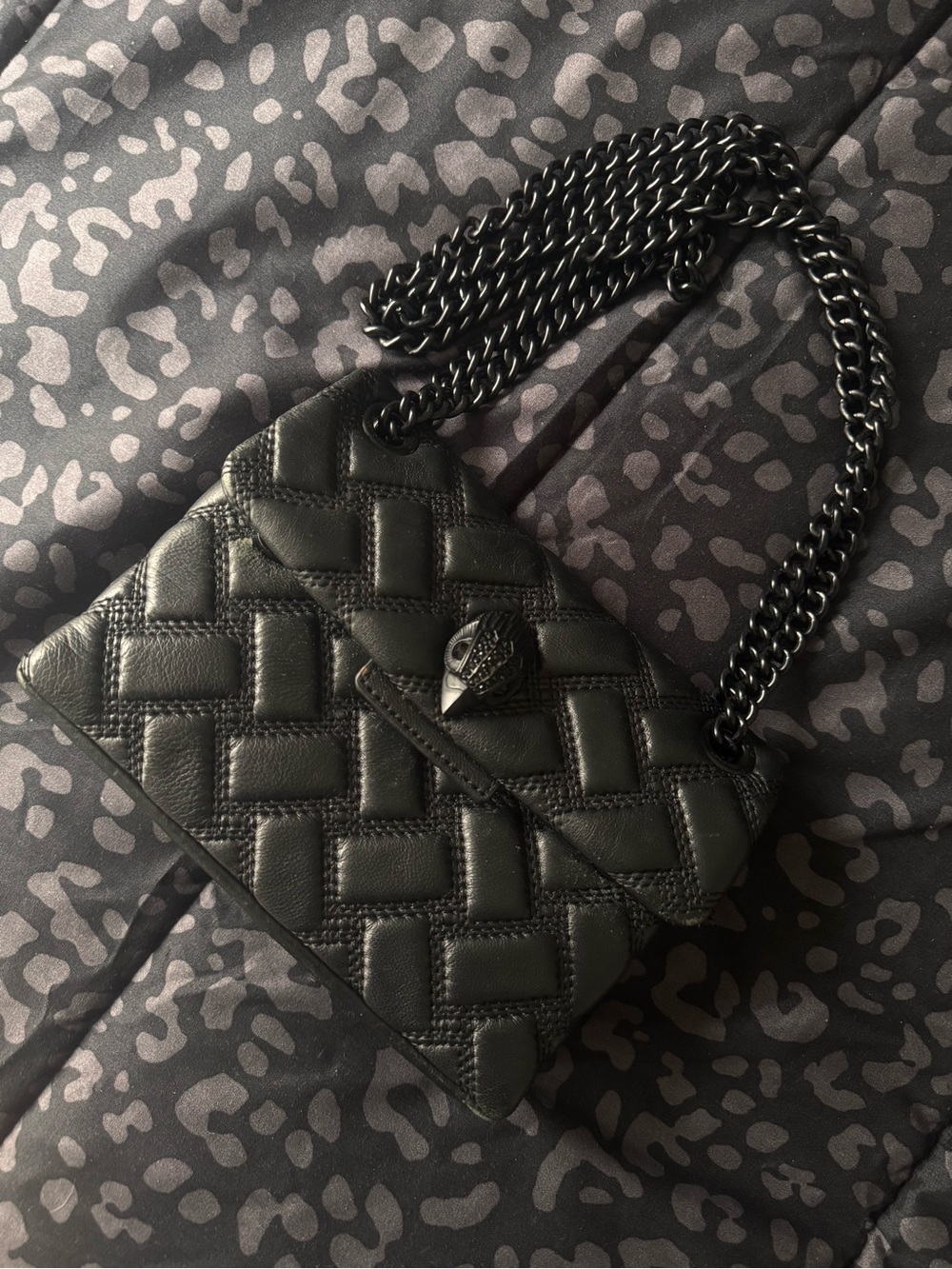 Kurt Geiger Black Quilted Woven-Detail Chain Shoulder Bag